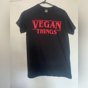 "VEGAN THINGS” TEE SHIRT - “Stranger Things” Style Shirt Size Small Unisex